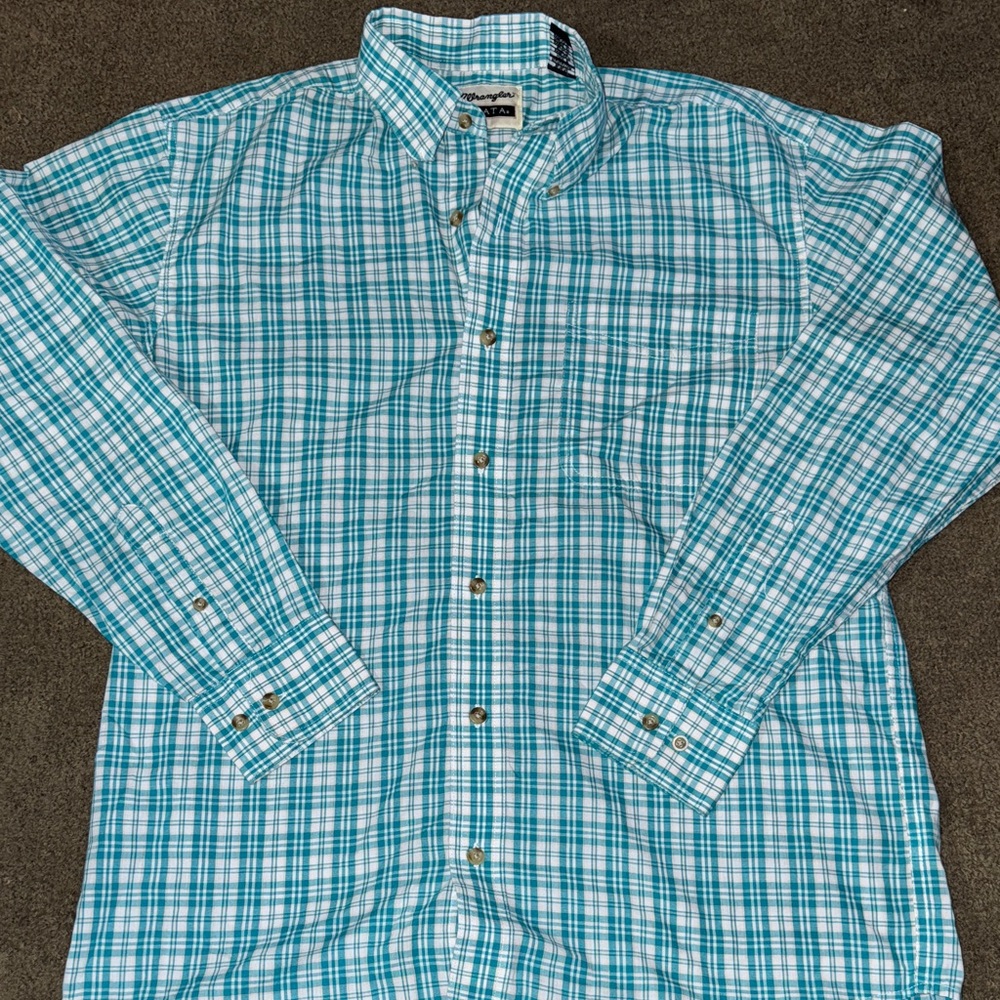Wrangler Turquoise Plaid Casual Shirt